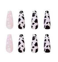 Load image into Gallery viewer, Matilda | Long Coffin Black White Cow Nails
